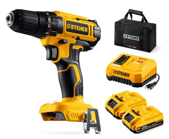 Дрель-шуруповерт CD-40-22 STEHER 20 В, 40 Н·м, 2 АКБ LMS (2 А·ч)