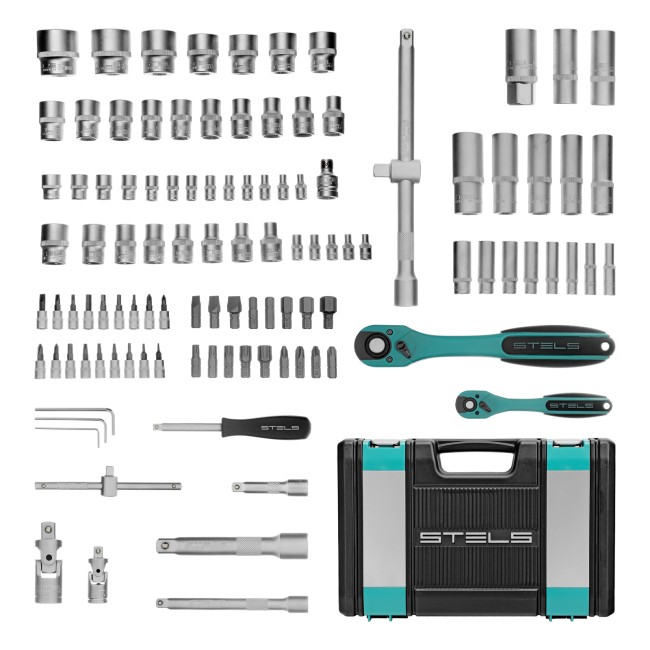 Набор инструментов 1/2", 1/4", CrV 109 предмета Stels Набор инструментов 1/2", 1/4", CrV 109 предмета Stels