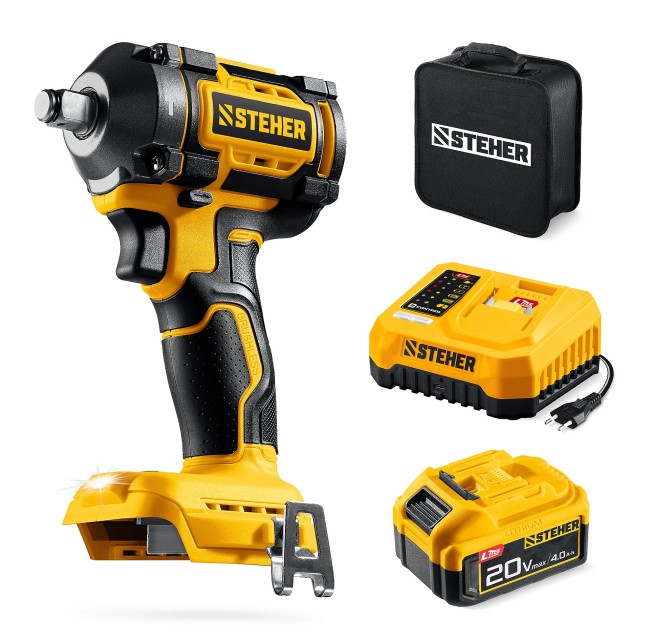 Ударный гайковерт CWB-500-41 STEHER 20 В, 500 Н·м, 1 АКБ LMS (4 А·ч)