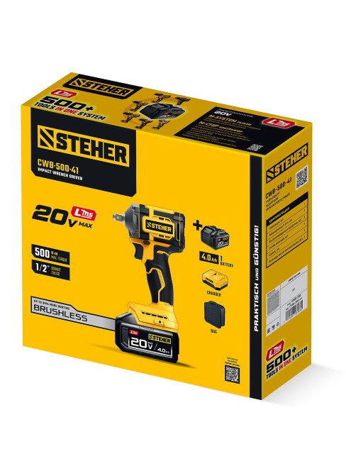 Ударный гайковерт CWB-500-41 STEHER 20 В, 500 Н·м, 1 АКБ LMS (4 А·ч)