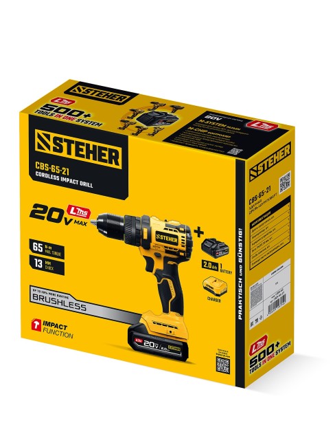 Ударная дрель-шуруповерт CBS-65-21 STEHER 20 В, 65 Н·м, 1 АКБ LMS (2 А·ч) Ударная дрель-шуруповерт CBS-65-21 STEHER 20 В, 65 Н·м, 1 АКБ LMS (2 А·ч)