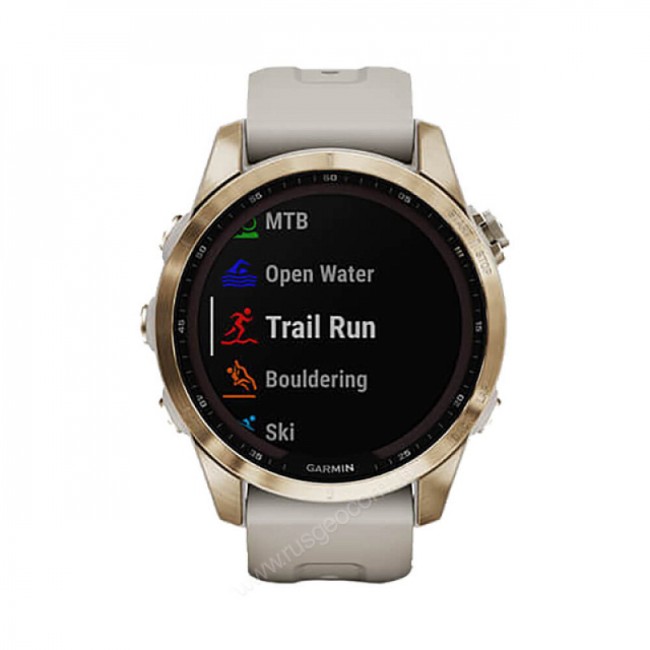 Часы Garmin Fenix 7S Sapphire Solar титановый кремово-золотой с светло-песочным силиконовым ремешком Часы Garmin Fenix 7S Sapphire Solar титановый кремово-золотой с светло-песочным силиконовым ремешком