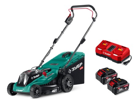Газонокосилка аккумуляторная бесщеточная ГКЛ-4040-42 ЗУБР 40 В (2x20В), 400 мм, 2 АКБ LMS (4 Ач)