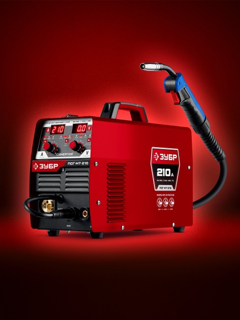 Полуавтомат сварочный, с газом / без газа ПСГ-М7-210 ЗУБР СИНЕРГИЯ, MIG / MAG, FCAW, MMA, TIG, 210 А