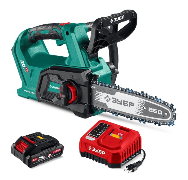 Пила цепная аккумуляторная ПЦБ-2025-21 ЗУБР 20 В, 250 мм шина, 1 АКБ LMS (2 Ач)