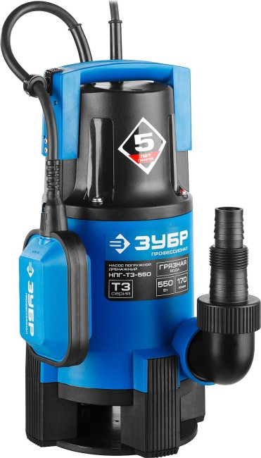 Дренажный насос для грязной воды, Профессионал НПГ-Т3-550 ЗУБР 550 Вт