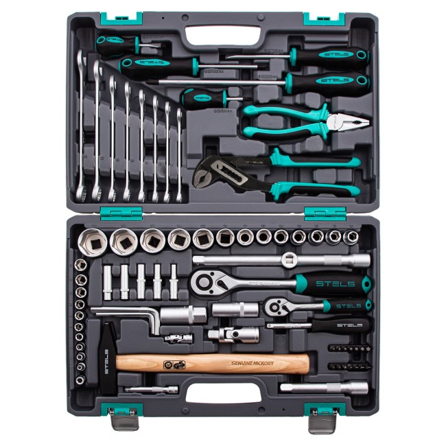 Набор инструментов 1/2", 1/4", CrV 76 предметов Stels Набор инструментов 1/2", 1/4", CrV 76 предметов Stels