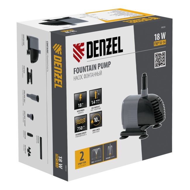 Насос фонтанный FNP18-14, 18 Вт, подъем 1,4 м, 750 л/ч, колокольчик/каскад Denzel Насос фонтанный FNP18-14, 18 Вт, подъем 1,4 м, 750 л/ч, колокольчик/каскад Denzel
