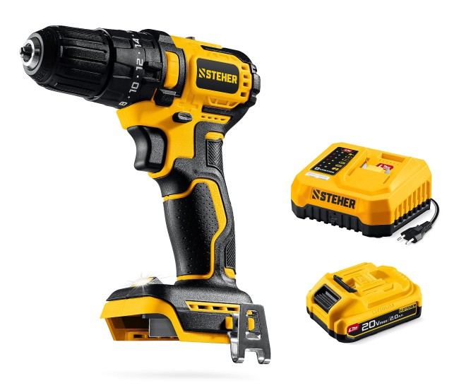 Ударная дрель-шуруповерт CBS-45-21 STEHER 20 В, 45 Н·м, 1 АКБ LMS (2 А·ч) Ударная дрель-шуруповерт CBS-45-21 STEHER 20 В, 45 Н·м, 1 АКБ LMS (2 А·ч)