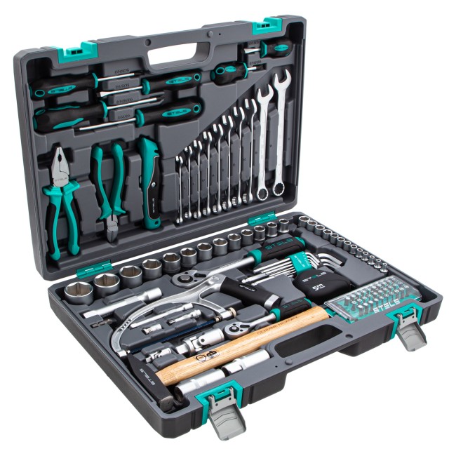 Набор инструментов 1/2", 1/4", CrV 98 предметов Stels Набор инструментов 1/2", 1/4", CrV 98 предметов Stels