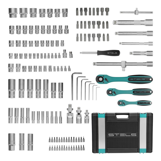 Набор инструментов 1/4", 3/8", 1/2", Cr-V 151 предмет Stels Набор инструментов 1/4", 3/8", 1/2", Cr-V 151 предмет Stels